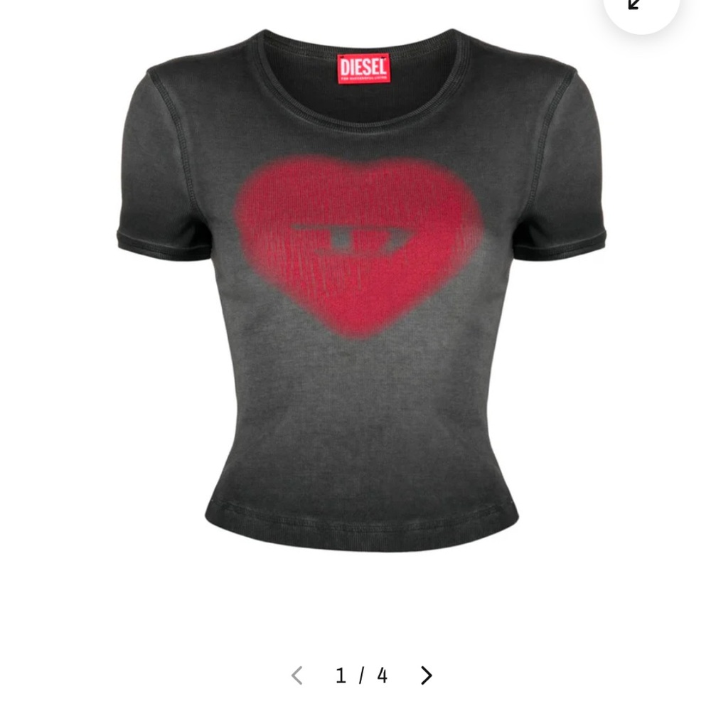 DIESEL LOGO HEART-PRINT FADED T-SHIRT BLACK